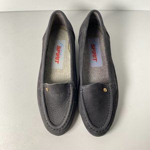 Easy Spirit Leather Moccasin Loafers Flat Slip On Shoes Womens 5 Dark Gray Black